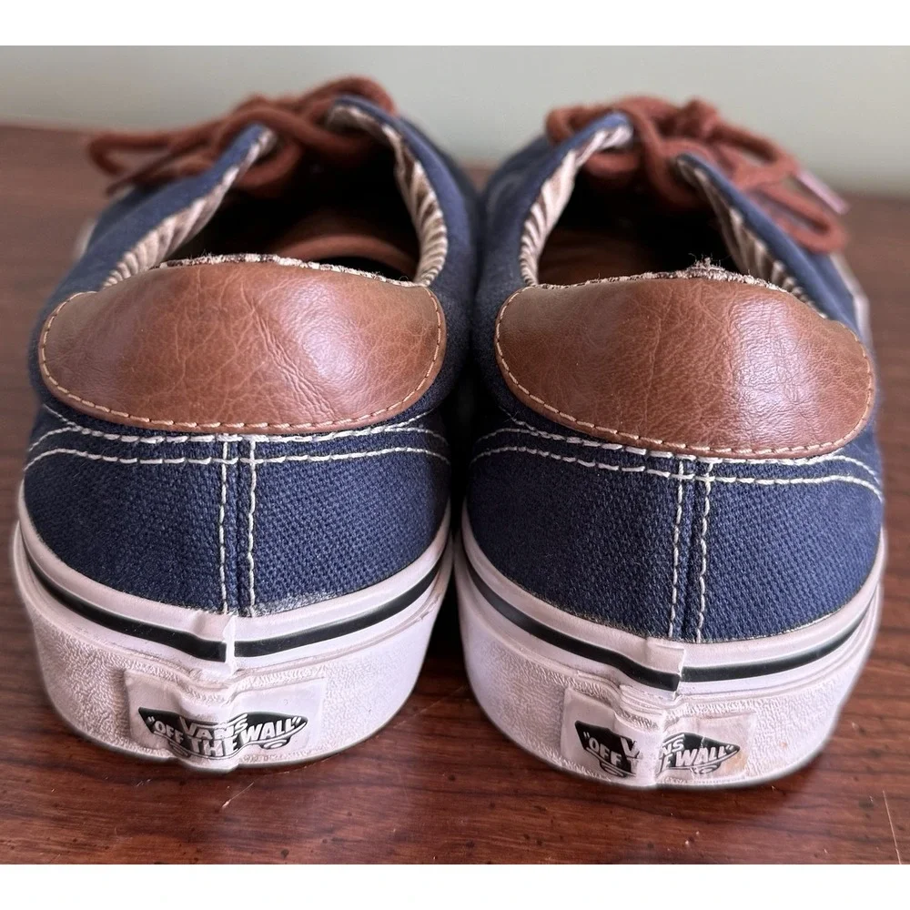 Vans Shoes Mens 6.5 Woman's 8 Blue Canvas Low Top Nautical Boat Deck‎ Sneakers